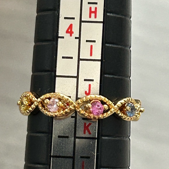 Jewelry - Size 5/18K Gold Filled Multicolor AAA CZ Marquise Link Band Ring/NWOT